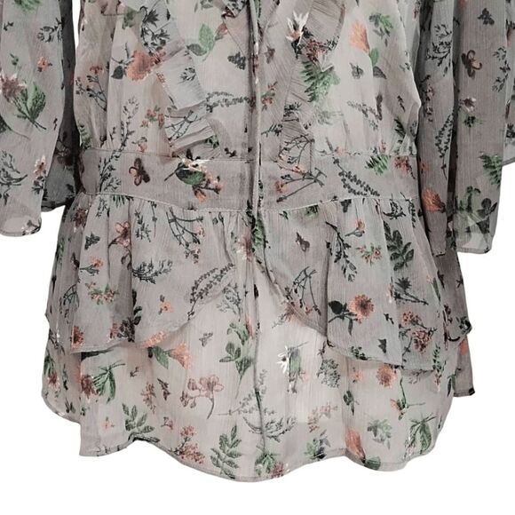 NWT Walter Baker Gray Floral Sheer Danielle Ruffle Blouse Butterflies Sz M - Picture 6 of 10